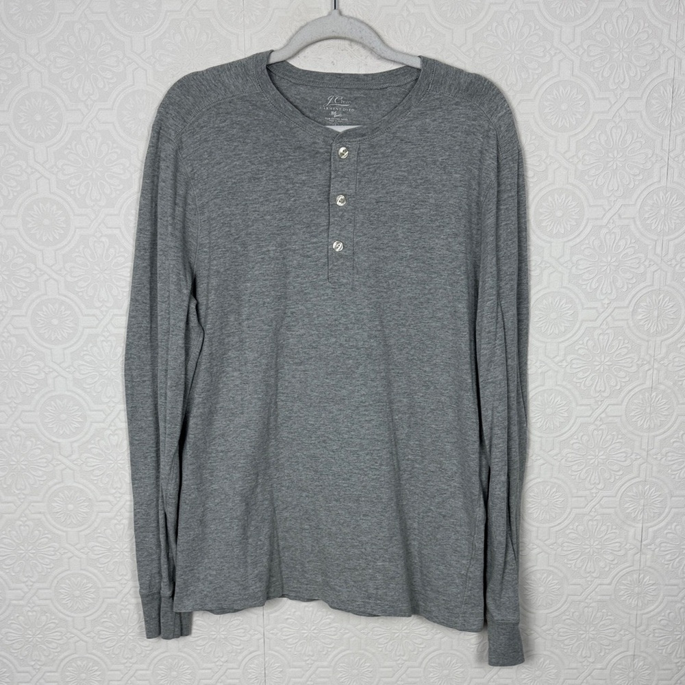 J.Crew Garment Dyed‎ Slub Cotton Henley Shirt Gray Long Sleeve Size Large